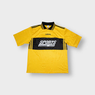 Yellow Adidas vintage jersey with black collar and Sports Partner chest print