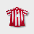 Adidas FC Bayern München football shirt in white and red with club crest embroidered on the chest