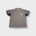 DFB khaki polo shirt featuring a black embroidered German football crest on the chest