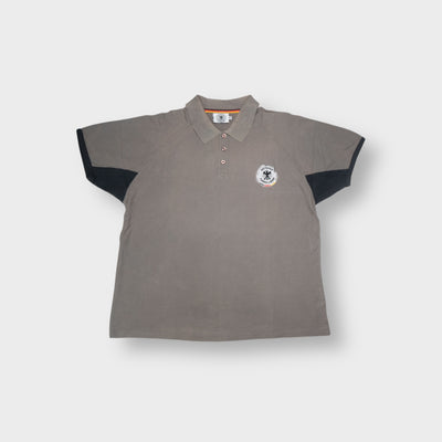 DFB khaki polo shirt featuring a black embroidered German football crest on the chest