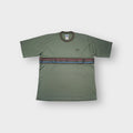 Adidas T-Shirt in khaki green with a striped chest band and small embroidered logo