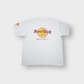 Hard Rock Cafe white T-Shirt featuring the yellow and red Mallorca chest logo print