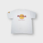 Hard Rock Cafe white T-Shirt featuring the yellow and red Mallorca chest logo print