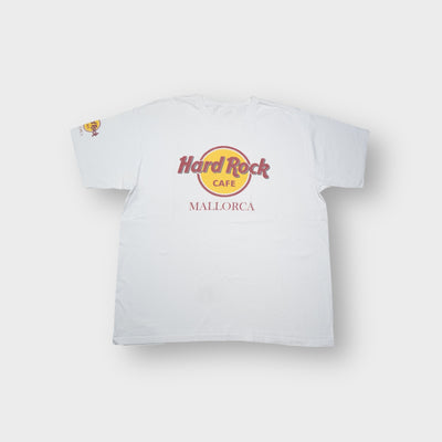 Hard Rock Cafe white T-Shirt featuring the yellow and red Mallorca chest logo print