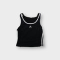 Adidas black tank top with white neck trim and embroidered center logo