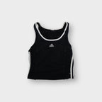 Adidas black tank top with white neck trim and embroidered center logo