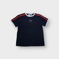 Puma navy blue T-Shirt featuring a central cat logo chest print and red shoulder stripes