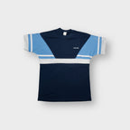 Adidas navy blue T-Shirt featuring light blue and white colour-block chest panels