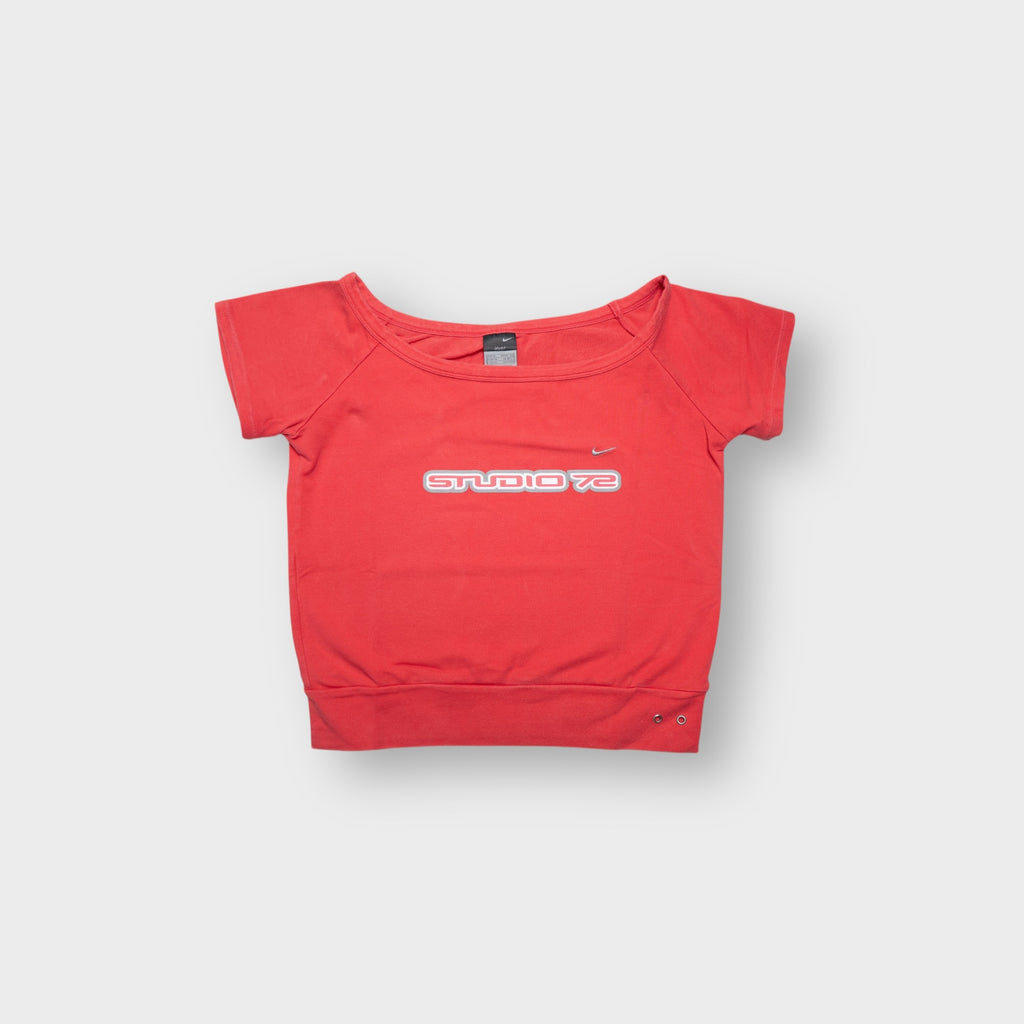 Nike shirt in pink with Studio 72 front chest print and wide neck