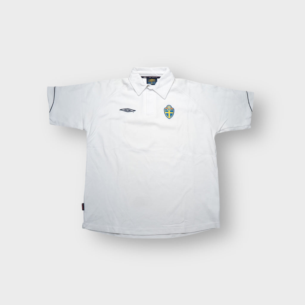 White Umbro Sweden polo shirt with embroidered national crest on chest