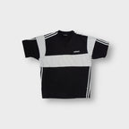 Adidas short-sleeve T-Shirt in black with white mesh inserts and V-neck collar