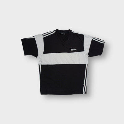 Adidas short-sleeve T-Shirt in black with white mesh inserts and V-neck collar