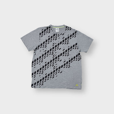 Grey Adidas T-Shirt featuring a black diagonal geometric diamond print across the front