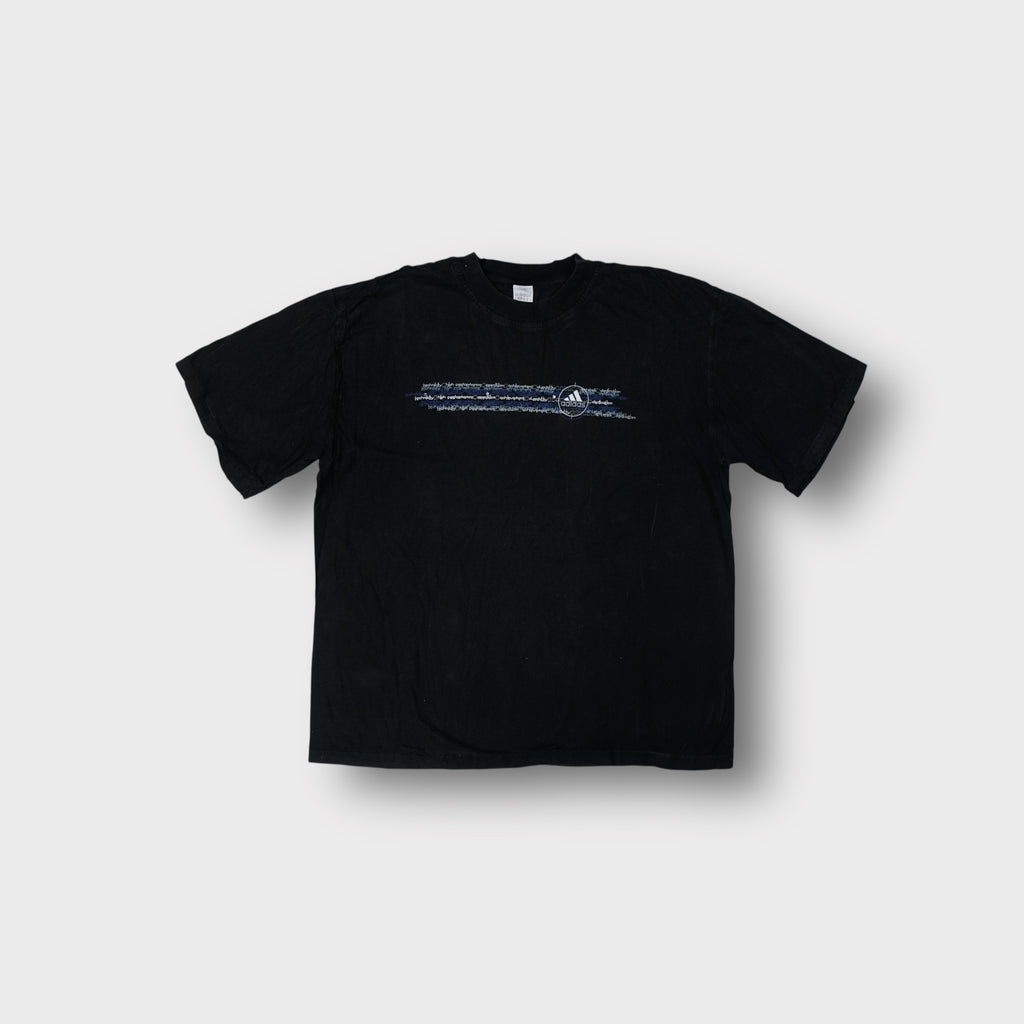 Adidas T-Shirt navy blue graphic print across the chest with crosshair logo