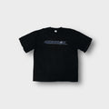 Adidas T-Shirt navy blue graphic print across the chest with crosshair logo