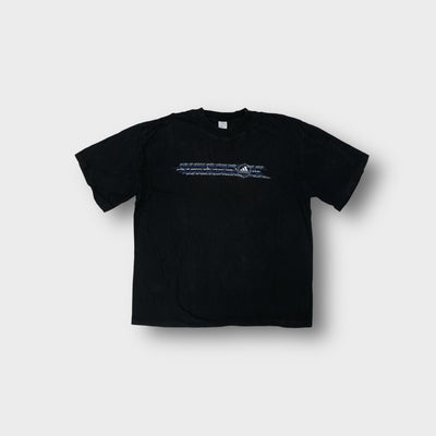 Adidas T-Shirt navy blue graphic print across the chest with crosshair logo