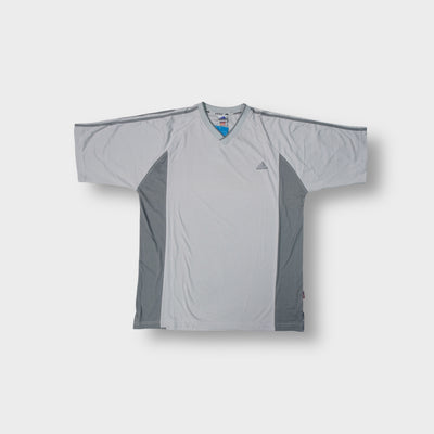 Adidas grey T-Shirt featuring dark grey side panels and embroidered chest logo