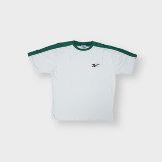 Reebok T-Shirt in white with green shoulder panels and small embroidered chest logo