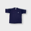 Navy blue Adidas T-Shirt with white stripes along the shoulders and chest logo