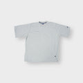 Adidas T-Shirt in heather grey with a navy logo print on the sleeve hem
