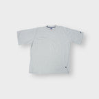 Adidas T-Shirt in heather grey with a navy logo print on the sleeve hem
