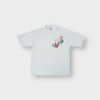 Bonnetti polo shirt in white with colorful abstract graphic print on the left chest