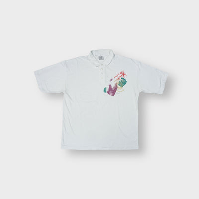 Bonnetti polo shirt in white with colorful abstract graphic print on the left chest