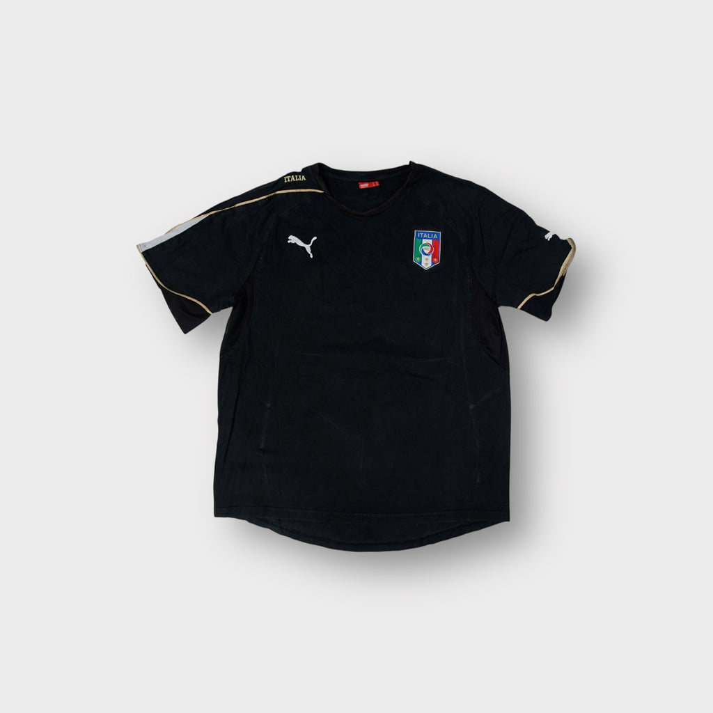 Puma Italia black T-Shirt with embroidered FIGC crest and white cat logo