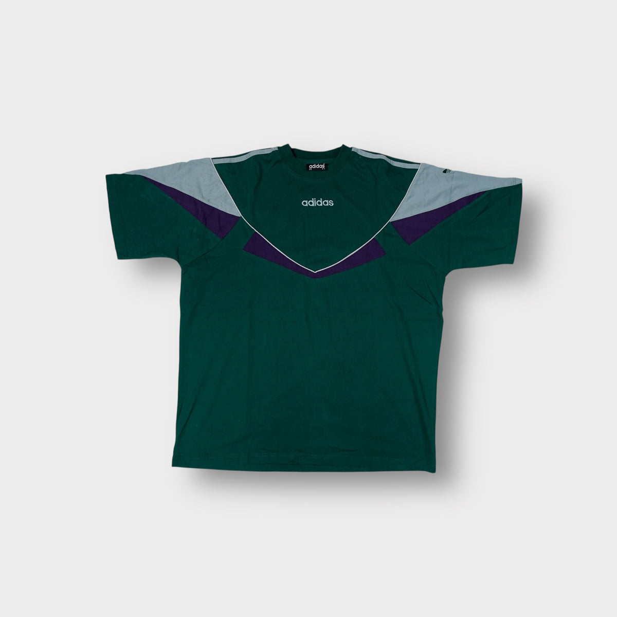 Green Adidas T-Shirt with embroidered chest logo and contrast shoulder panels