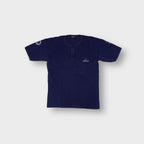 Adidas navy blue Henley T-Shirt with embroidered logo and Olympic sleeve patch