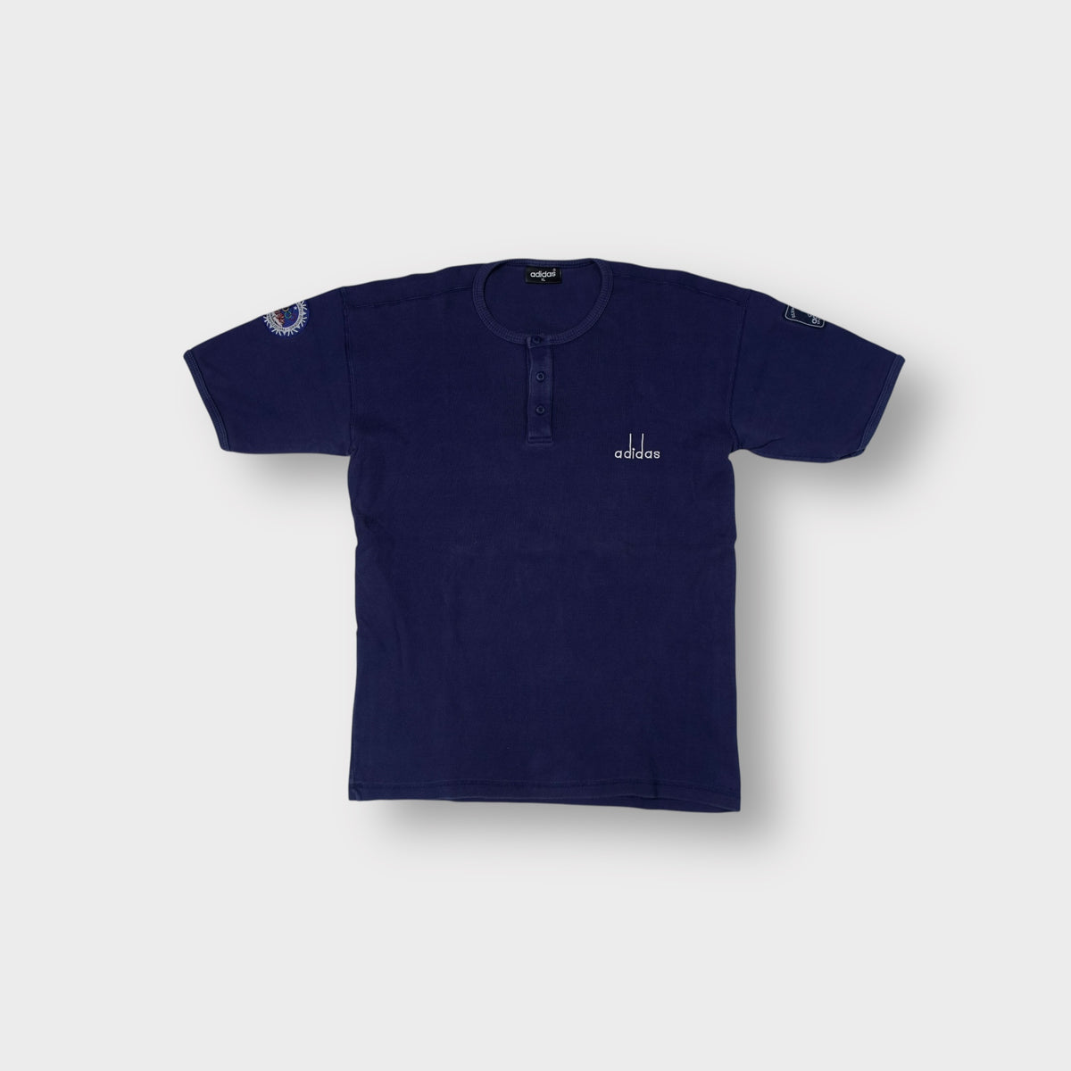 Adidas navy blue Henley T-Shirt with embroidered logo and Olympic sleeve patch