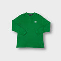 Adidas long sleeve henley sweater in green with embroidered white trefoil chest logo.