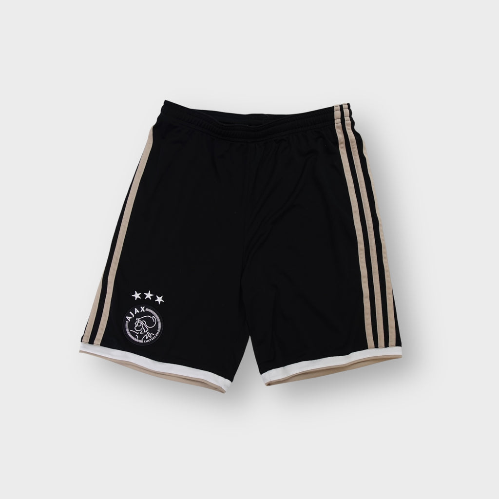 Adidas Ajax Amsterdam shorts in black with embroidered club crest and beige stripes