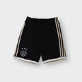 Adidas Ajax Amsterdam shorts in black with embroidered club crest and beige stripes