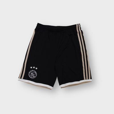 Adidas Ajax Amsterdam shorts in black with embroidered club crest and beige stripes
