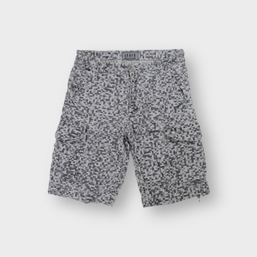Levi's grey cargo shorts featuring a pixelated digital camouflage print design