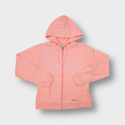 Nike zip hoodie in orange featuring embroidered 6453 detail on the lower hem