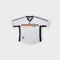 White Adidas 1998 DFB Germany football jersey with black red gold chest stripes