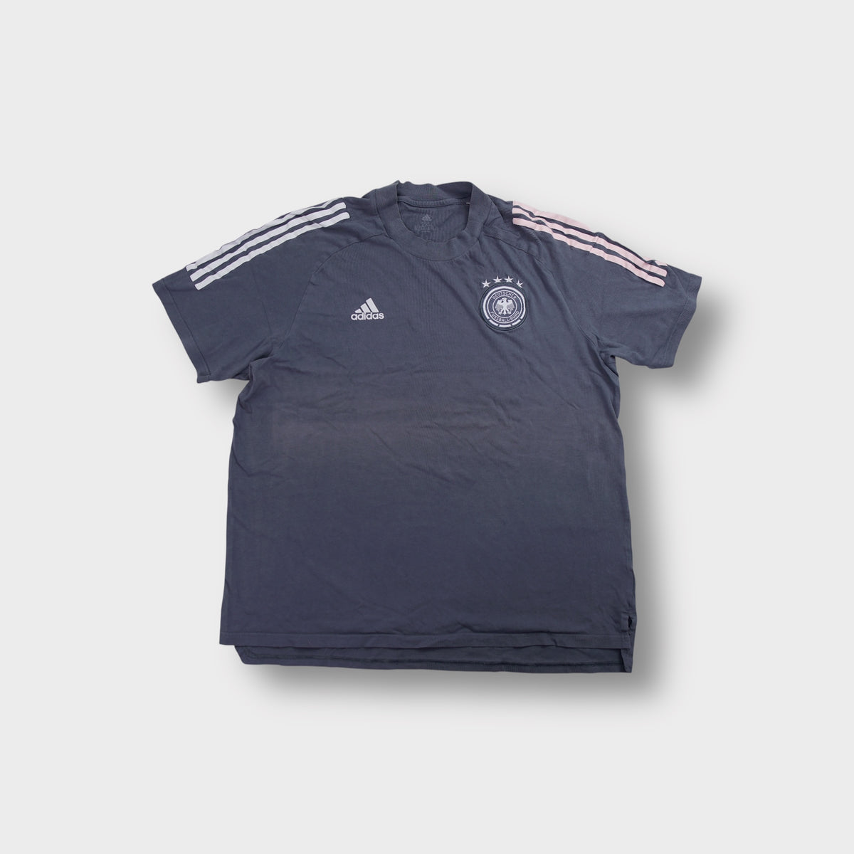 Grey Adidas DFB T-Shirt with embroidered Deutscher Fußball-Bund crest on chest