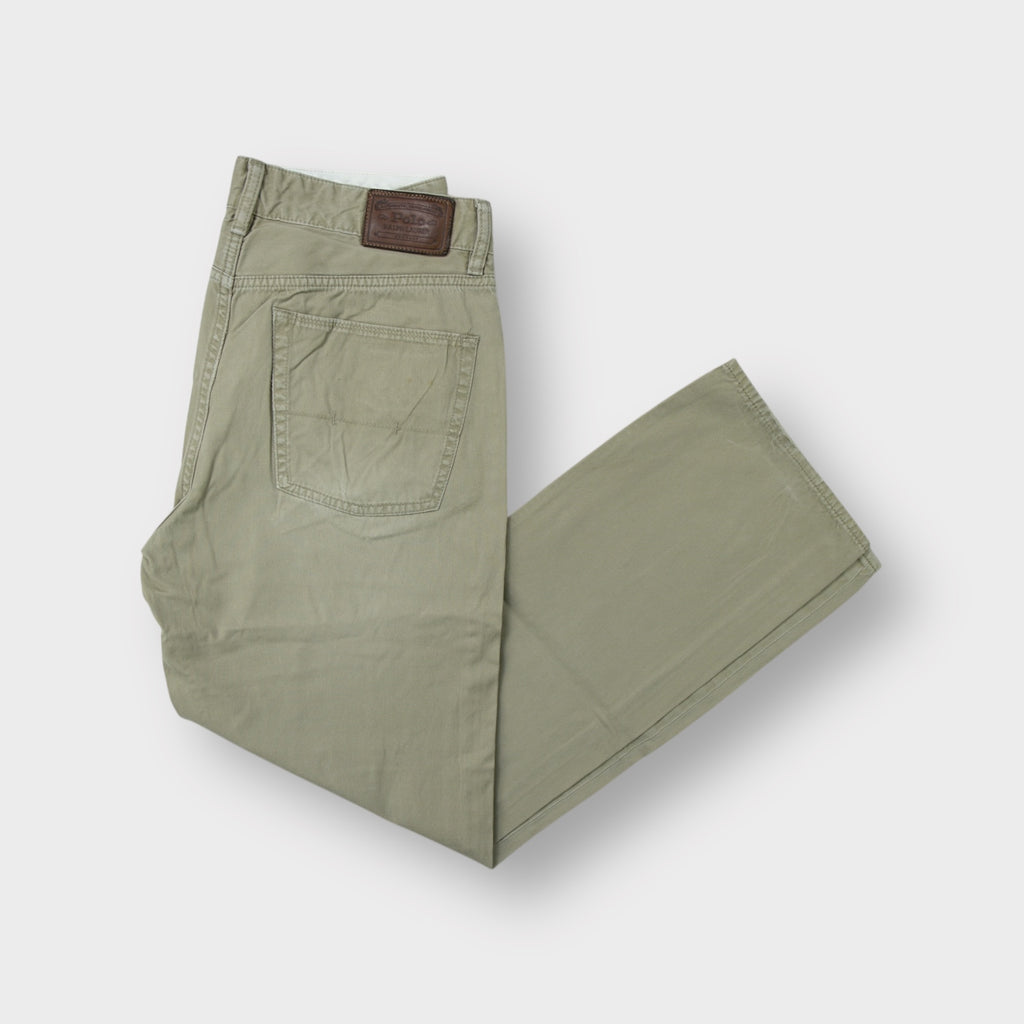 Ralph Lauren beige cotton pants with leather back patch and straight leg cut