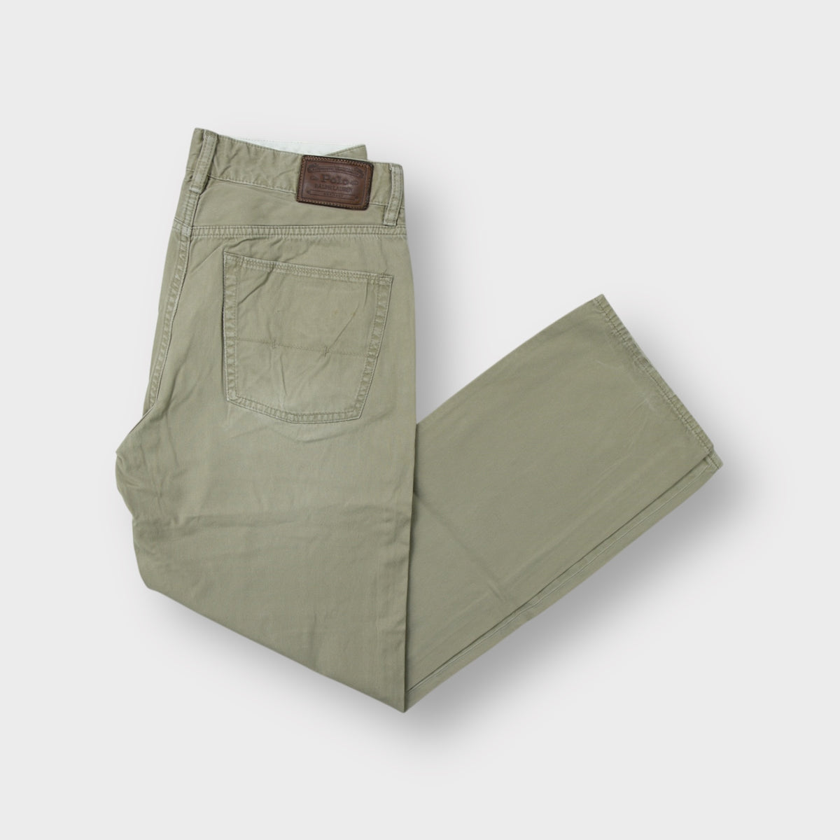 Ralph Lauren beige cotton pants with leather back patch and straight leg cut