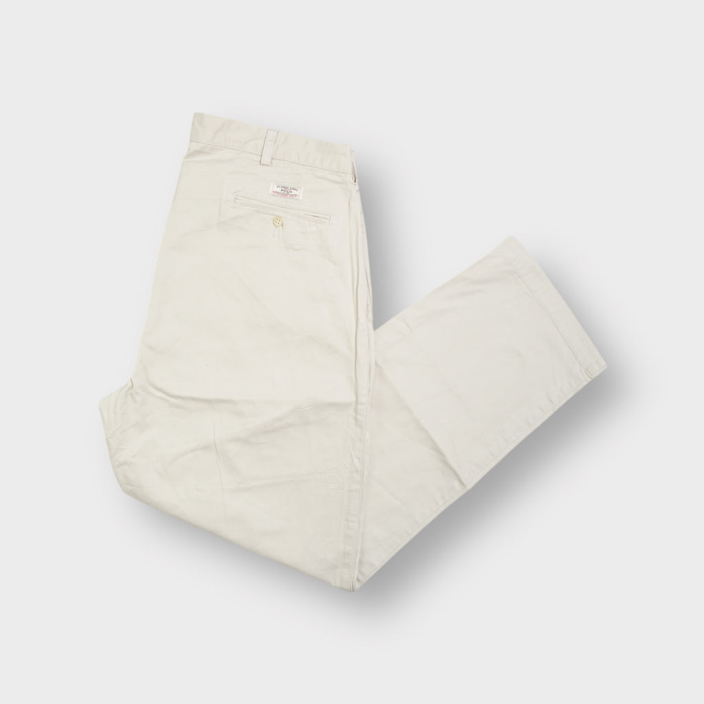 Ralph Lauren beige chino trousers with front pleats and woven rear logo patch