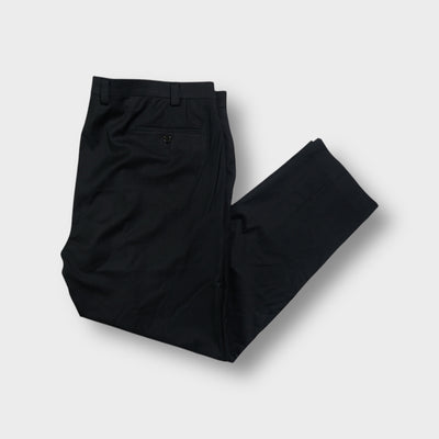Ralph Lauren suit pants in black featuring a geometric patterned waistband lining.