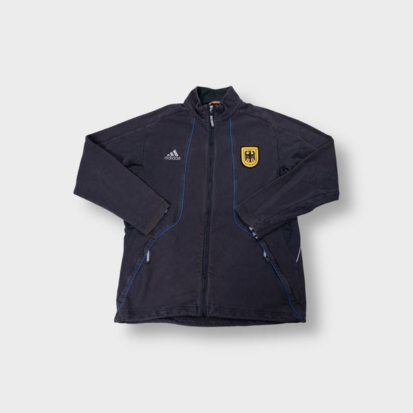 Dark grey Adidas Germany track jacket with yellow DFB eagle emblem on chest