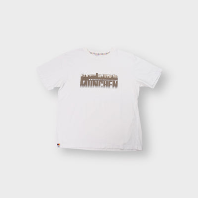 White FIFA World Cup 2006 T-Shirt featuring a brown München skyline graphic
