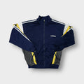 Navy Blue Adidas track jacket showing yellow panel detail and embroidered logo
