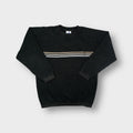 Adidas black crewneck sweater with thin horizontal stripes across the chest