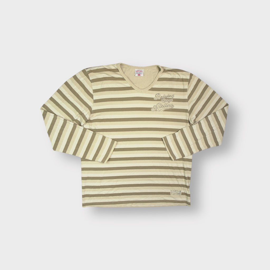 Camp David beige striped long-sleeve sweater with Redwing Cargo embroidery
