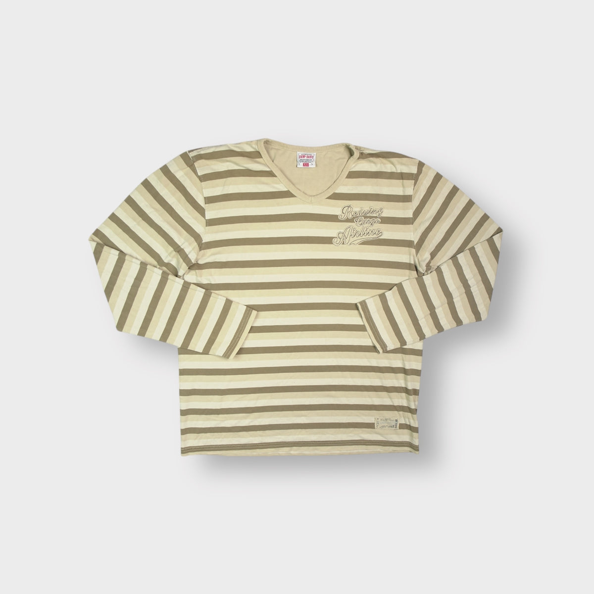 Camp David beige striped long-sleeve sweater with Redwing Cargo embroidery