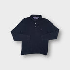 Tommy Hilfiger long-sleeve polo sweater in black with embroidered chest flag logo